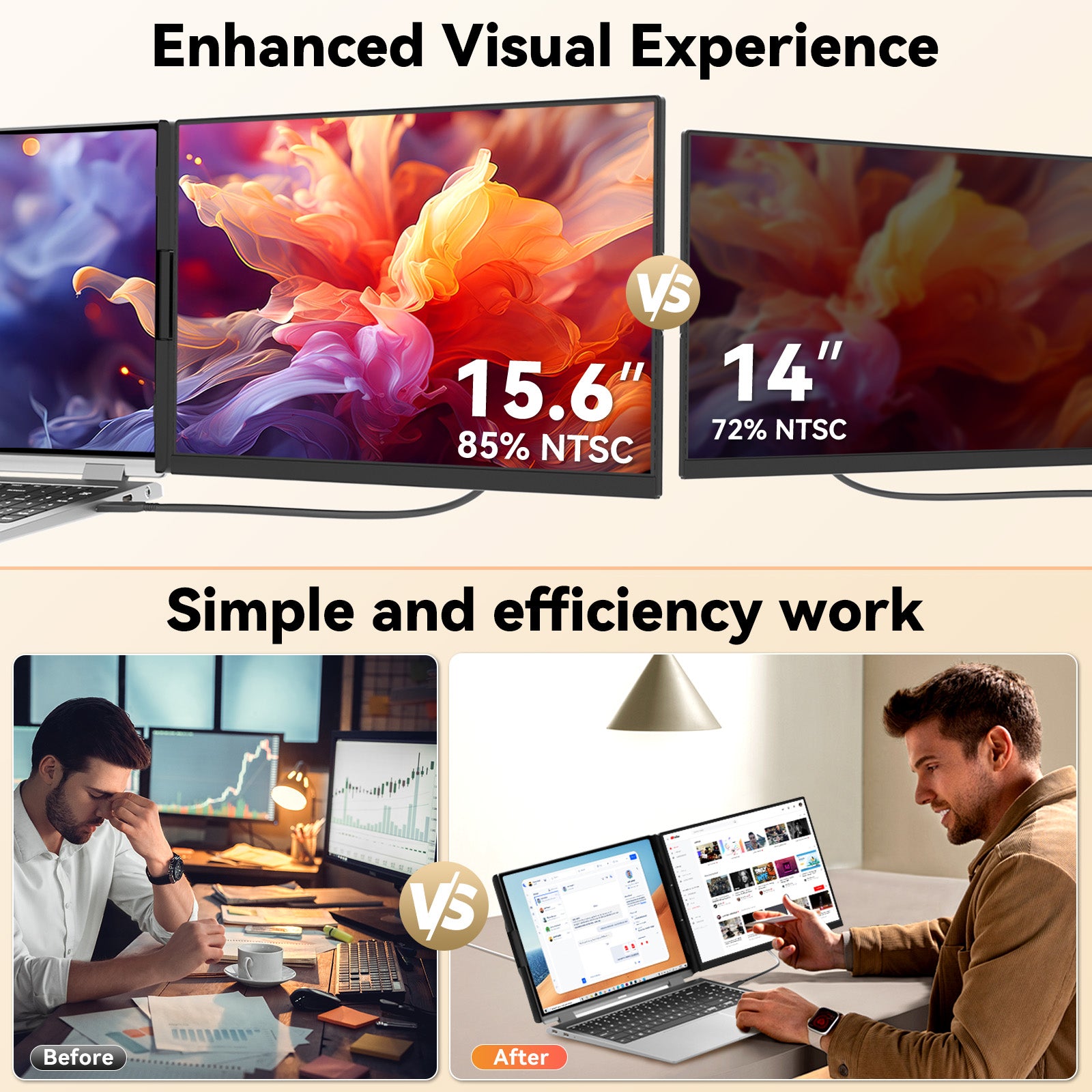 Side Display Model P5 HD Portable Side Monitor – Plug & Play, Left/Right Compatible ...
