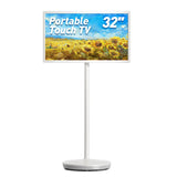 32-Inch Portable TV with Touch Screen ,6GB RAM + 128GB Storage, 1080P Full HD Portable Monitor with Built-in 8-Hour Battery, Android 13 OS, Rolling TV on Wheels, Remote Control