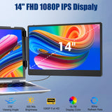 SIAVIALA Laptop Screen Extender, 14" Dual Portable Monitor for Laptops 13-17", Built-in Stand/Speaker, 1080P FHD IPS Display HDMI/USB-C Laptop Monitor Extender for Wins Mac Chrome Switch PS5