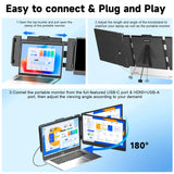 Laptop Screen Extender, 14" FHD 1080P IPS Portable Monitor Dual Screen, Laptop Monitor Extender for 13-17" Laptops with USB-C/HDMI Port, Plug and Play for Windows/Mac/Android/Switch/PS5