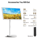 32-Inch Portable TV with Touch Screen ,6GB RAM + 128GB Storage, 1080P Full HD Portable Monitor with Built-in 8-Hour Battery, Android 13 OS, Rolling TV on Wheels, Remote Control