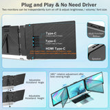 Laptop Screen Extender,14" Triple Monitor for Laptop,FHD 1080P Portable Monitor with Dual Speakers,Fits Laptops 13"-17.3",Plug n Play,Compatible with Wins,Mac,Chrome,PS,Switch