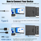 Siaviala S1 Laptop Screen Extender, 14" Dual Portable Monitor for Laptops 13-17.3", 1080P FHD IPS Display HDMI/USB-C Travel Monitor Extender for Wins Mac Chrome Switch, Plug&Play